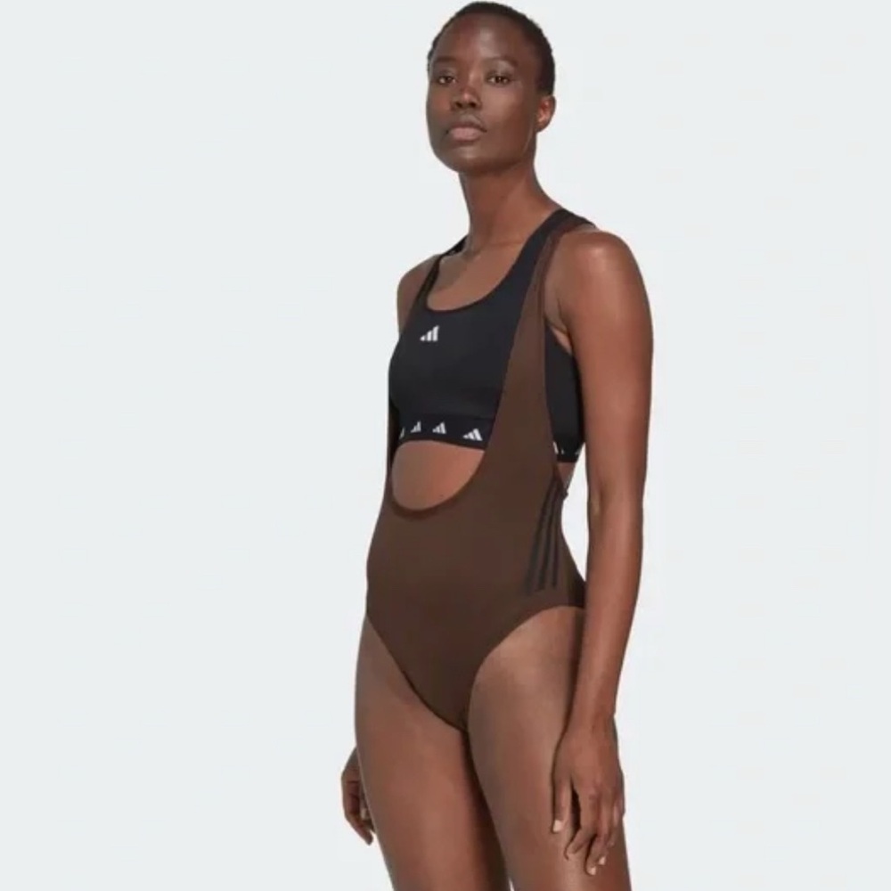 ADIDAS TrainIcons Leotard Women's 3 Stripes One Piece Brown Suit HN0643 Size M